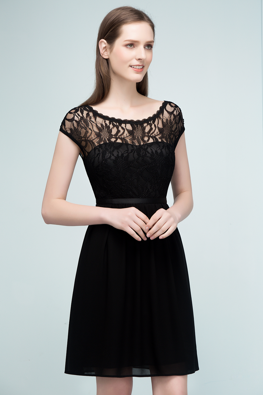 BMbridal Pretty Scoop Sleeveless Black Lace Short Junior Bridesmaid Dress-BMbridal
