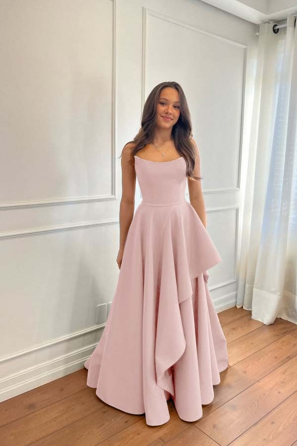 Glamorous Strapless Sleeveless Long Prom Dress With Pleated