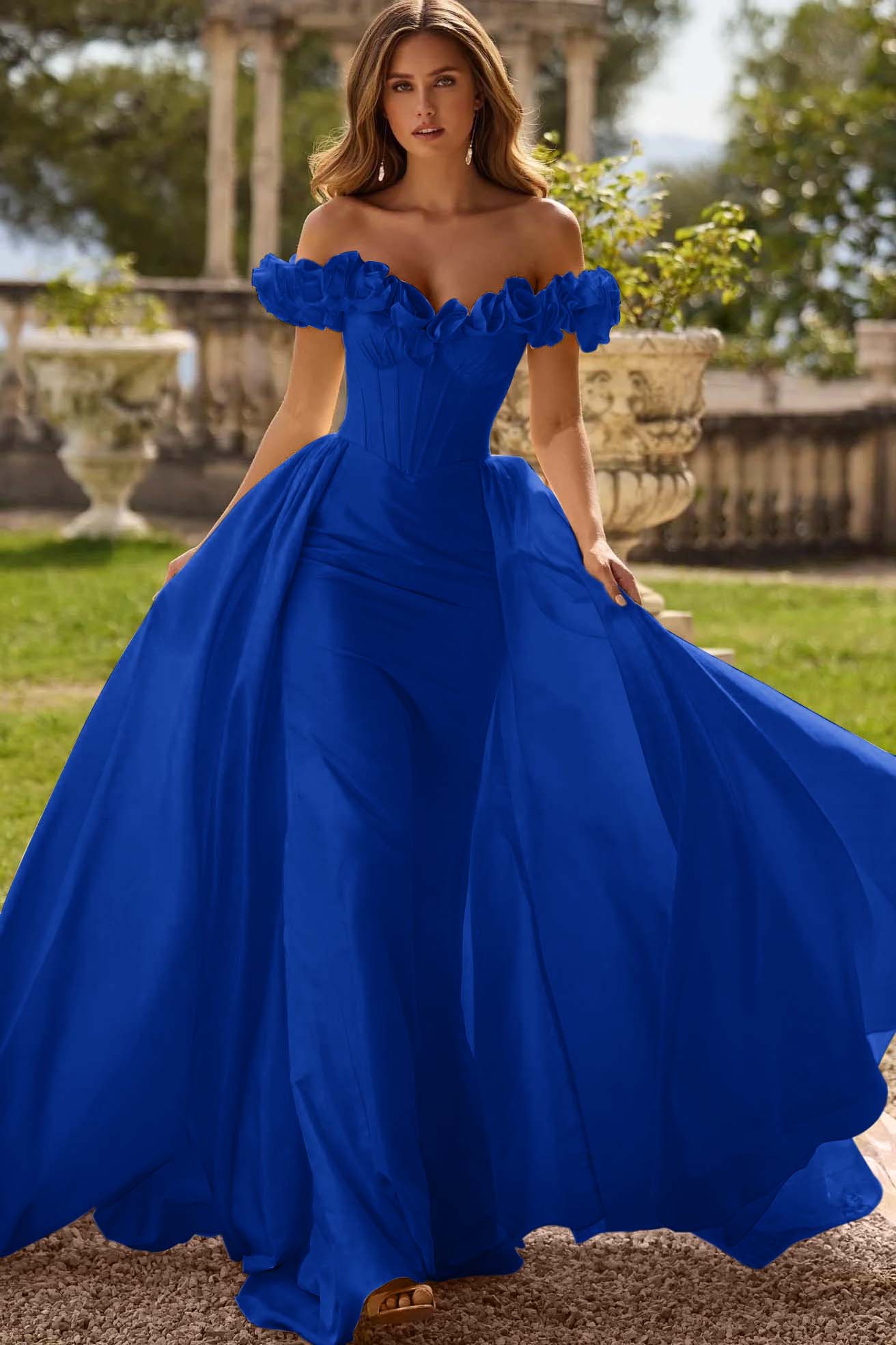 Off the Shoulder Sleeveless Long Mermaid Prom Dress With Pleated