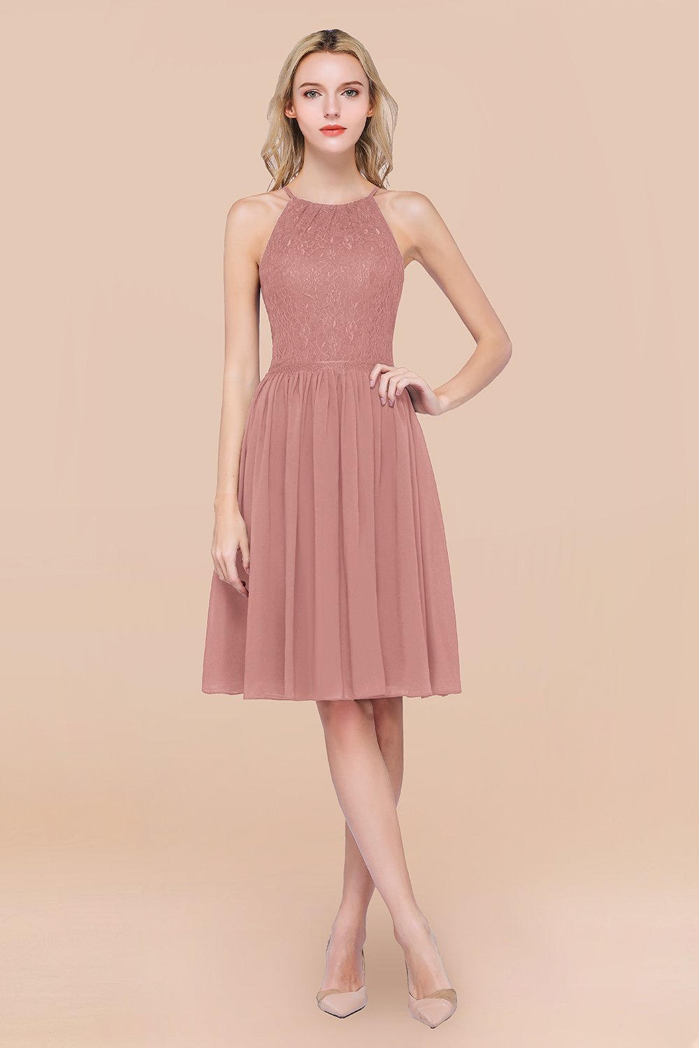 BMbridal Lovely Burgundy Lace Short Bridesmaid Dress With Spaghetti-Straps-BMbridal