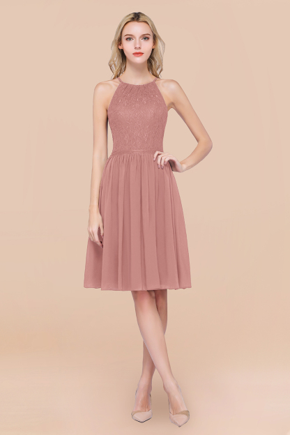 BMbridal Lovely Burgundy Lace Short Bridesmaid Dress With Spaghetti-Straps-BMbridal