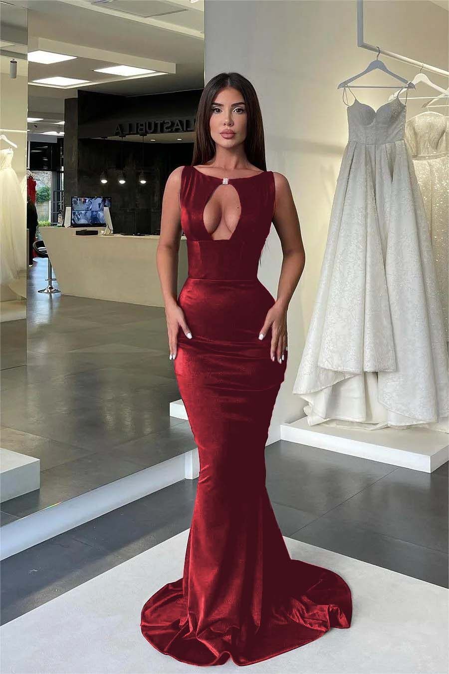 Jewel Neck Sleeveless High Waist Mermaid Prom Dress With Pleated