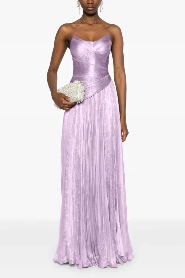 Chic Strapless Sleeveless Long Prom Dress With Ruffles Pleated