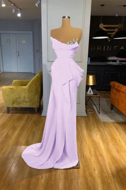 Orange Sequins Mermaid Online Strapless Pleated Prom Dress With Sleeveless