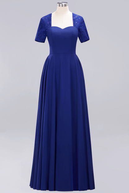 BMbridal Dark Navy Open-Back Long Bridesmaid Dress With Short Sleeves-BMbridal