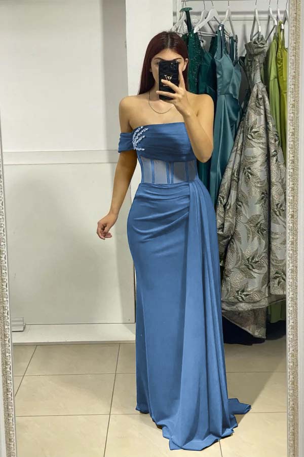 One Shoulder Sleeveless Mermaid Long Prom Dress With Ruffles