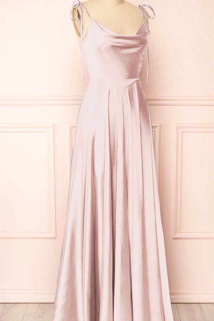 Simple Spaghetti Strap Sleeveless Prom Dress With Split Open Back