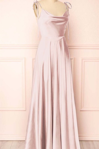 Simple Spaghetti Strap Sleeveless Prom Dress With Split Open Back