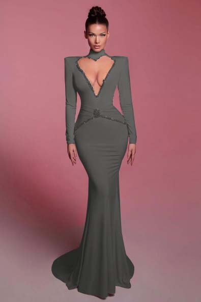 High Neck Long Sleeves Long Mermaid Prom Dress With Sequins