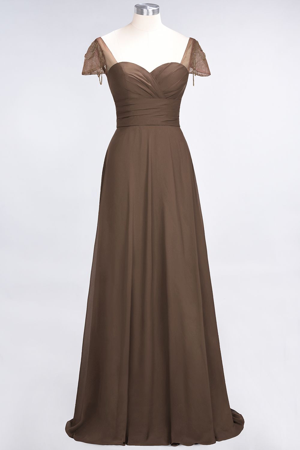 BMbridal Chic Chiffon Sweetheart Cap-Sleeves Ruffle Bridesmaid Dresses with Beadings-BMbridal