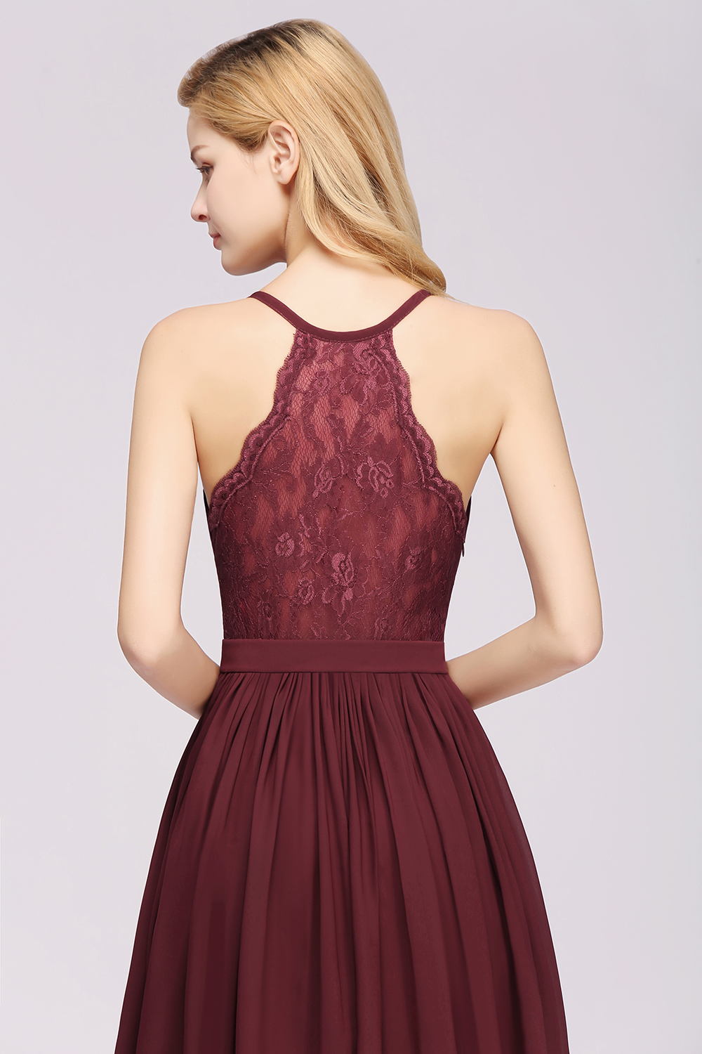 BMbridal Affordable Chiffon V-Neck Sleeveless Lace Bridesmaid Dress Online-BMbridal