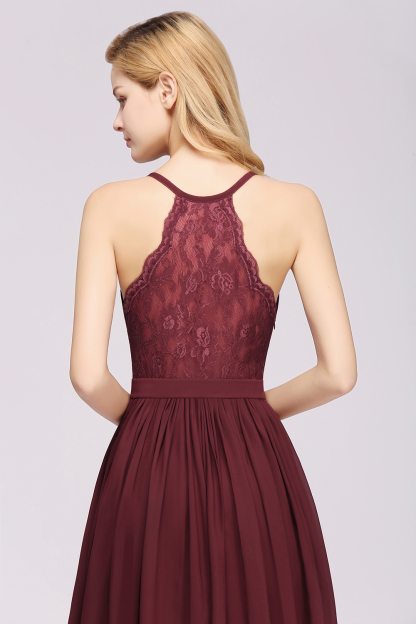 BMbridal Affordable Chiffon V-Neck Sleeveless Lace Bridesmaid Dress Online-BMbridal