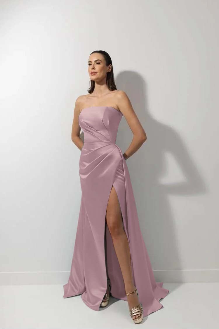 Strapless Sleeveless Long Mermaid Prom Dress With High Split Ruffles