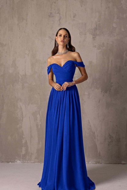 Off the Shoulder Strapless Sleeveless Long Prom Dress With Ruffles