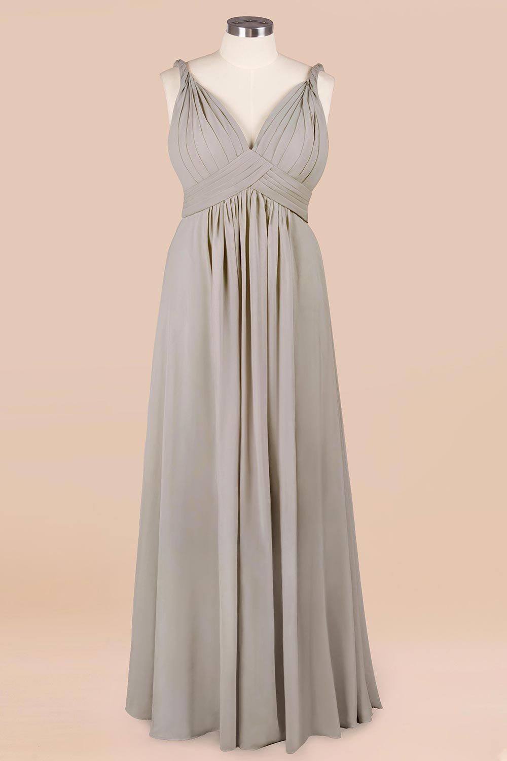 BMbridal Plus Size Chiffon V-neck Sleeveless Affordable Bridesmaid Dress with Ruffle-BMbridal