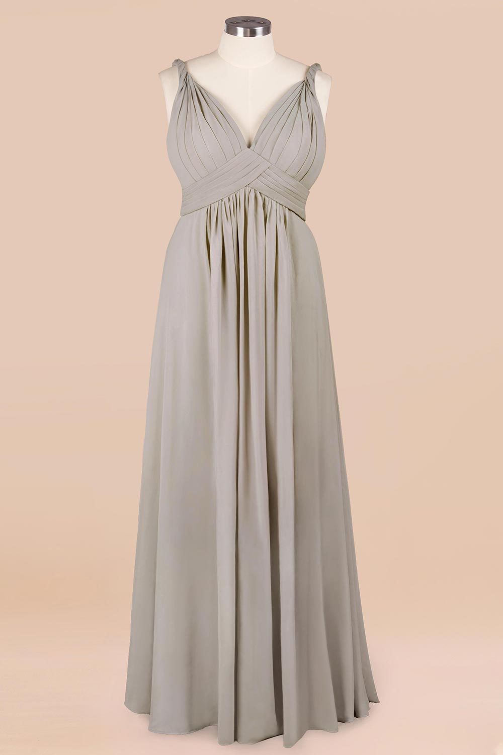 BMbridal Plus Size Chiffon V-neck Sleeveless Affordable Bridesmaid Dress with Ruffle-BMbridal