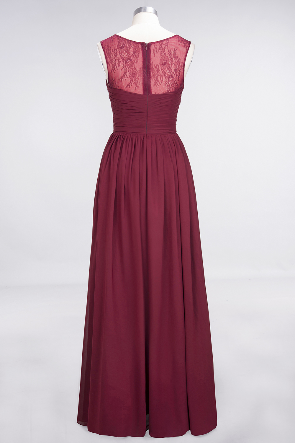 BMbridal Modest Chiffon Lace Scoop Ruffle Burgundy Bridesmaid Dresses Affordable-BMbridal