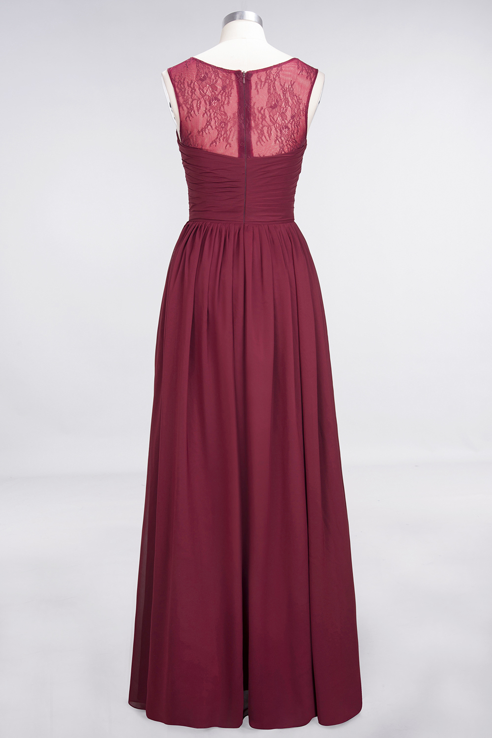 BMbridal Modest Chiffon Lace Scoop Ruffle Burgundy Bridesmaid Dresses Affordable-BMbridal
