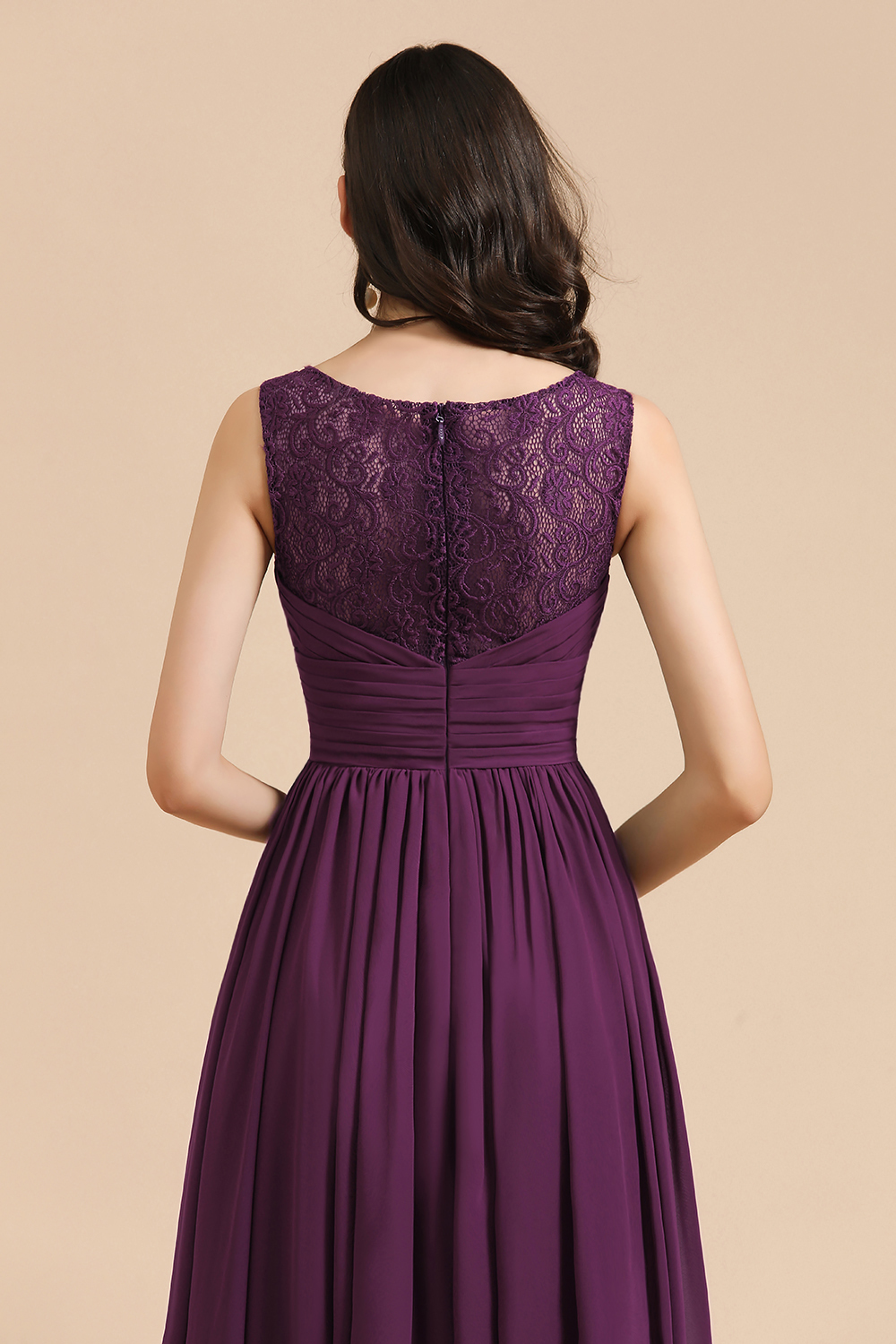 Elegant V-Neck Ruffle A-line Chiffon Lace Bridesmaid Dresses-BMbridal