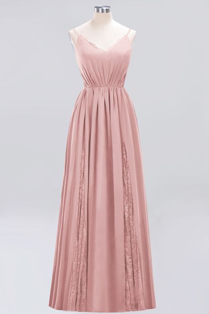 BMbridal Elegant Spaghetti Straps Long Bridesmaid Dress Lace V-Neck Maid of Honor Dress-BMbridal