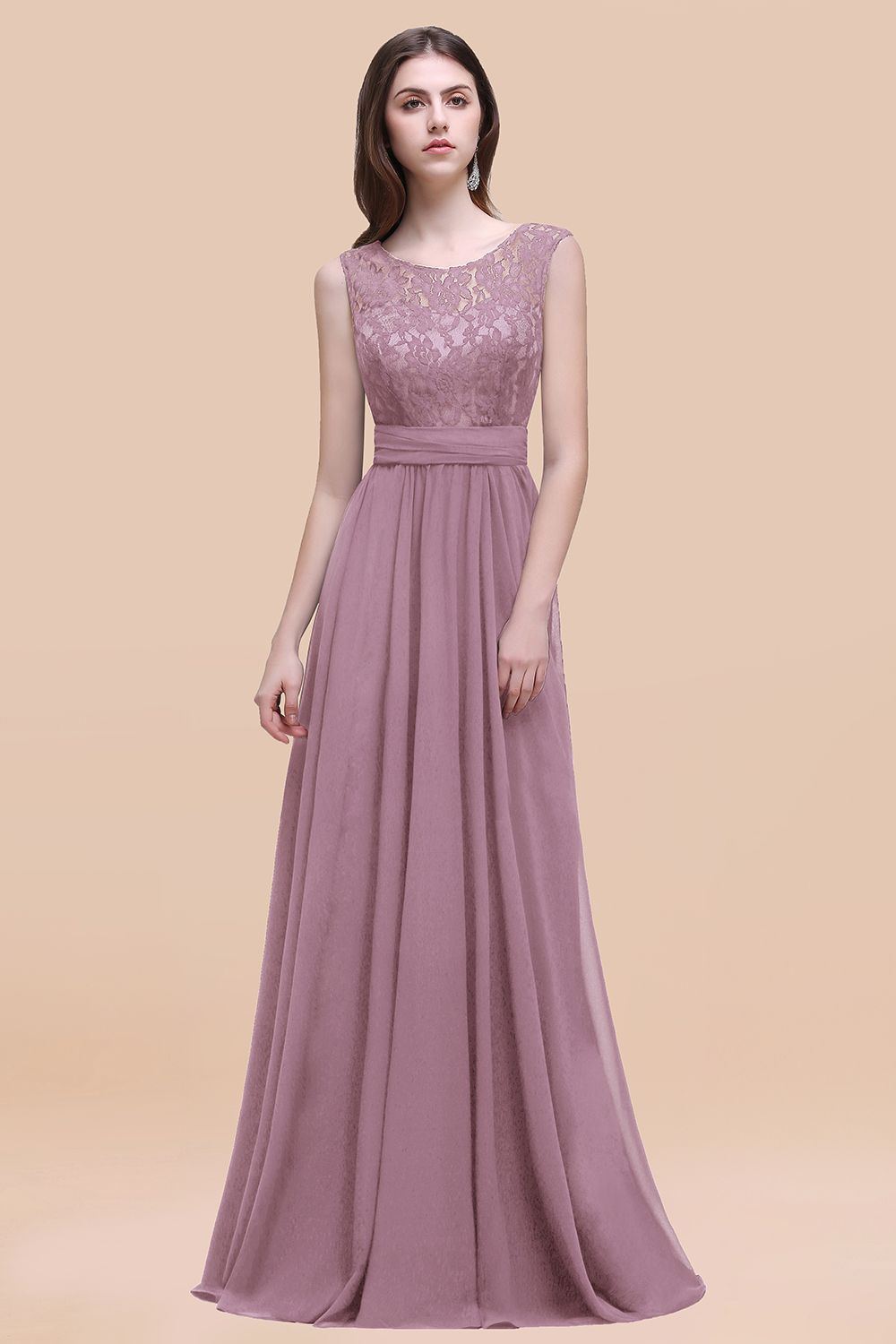 BMbridal Vintage Lace Scoop Sleeveless Dark Blue Bridesmaid Dress with V-Back-BMbridal