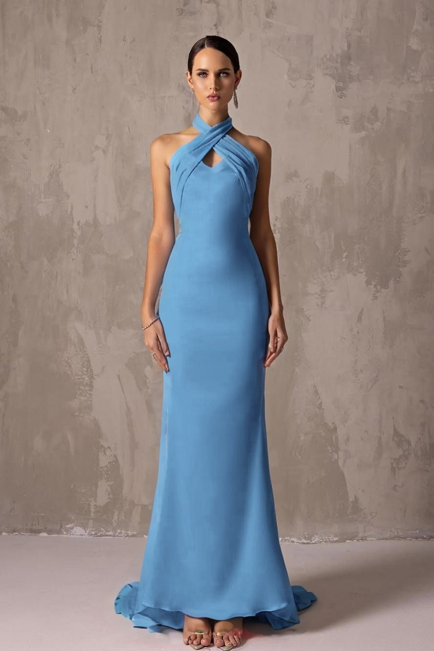 Charming Halter Sleeveless Long Mermaid Prom Dress With Pleated