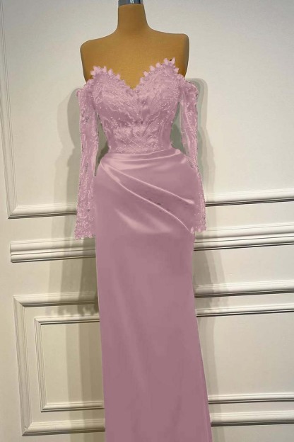 Long Sleeves Strapless Long Mermaid Prom Dress With Beading Pleated