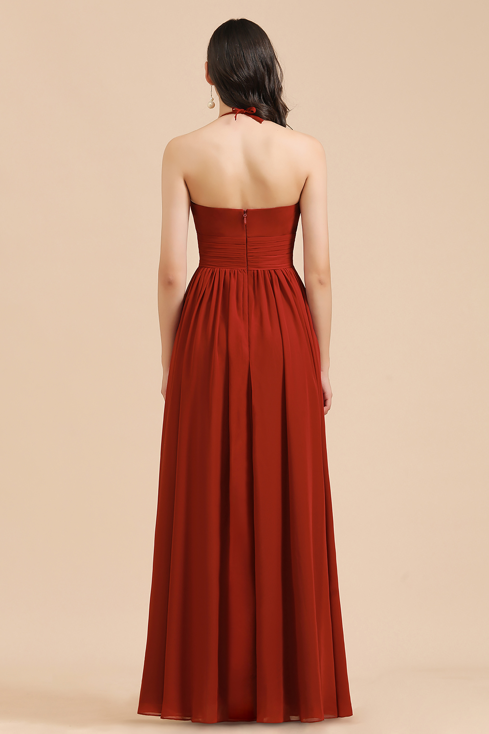 BMbridal Rust Halter Long Chiffon Bridesmaid Dress On Sale-BMbridal
