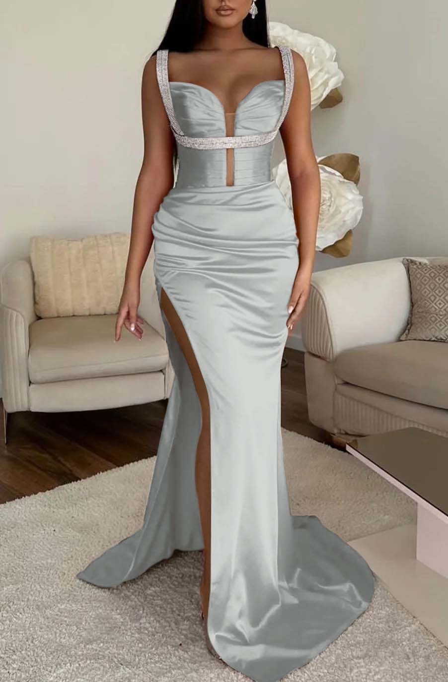 Mermaid Prom Dress Spaghetti Strap Fuchsia With High Split Sleeveless