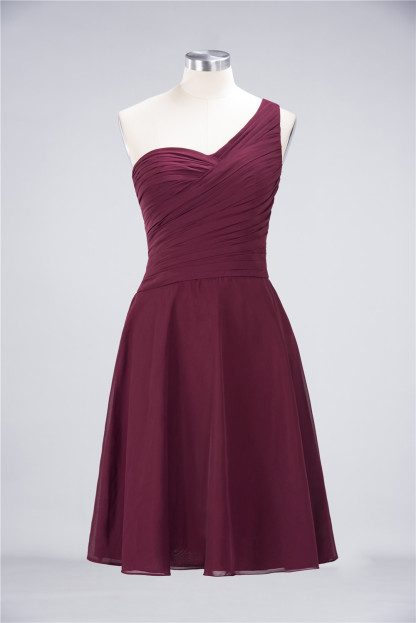 BMbridal Chic One-Shoulder Short Burgundy Affordable Bridesmaid Dress with Ruffle-BMbridal