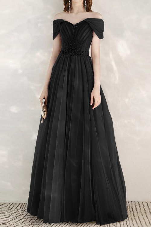 Elegant Infinity Tulle Off the Shoulder Sweetheart Long Prom Dress With Sequins