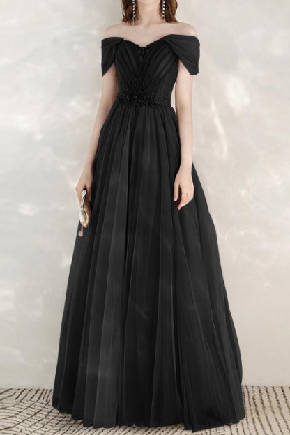Elegant Infinity Tulle Off the Shoulder Sweetheart Long Prom Dress With Sequins