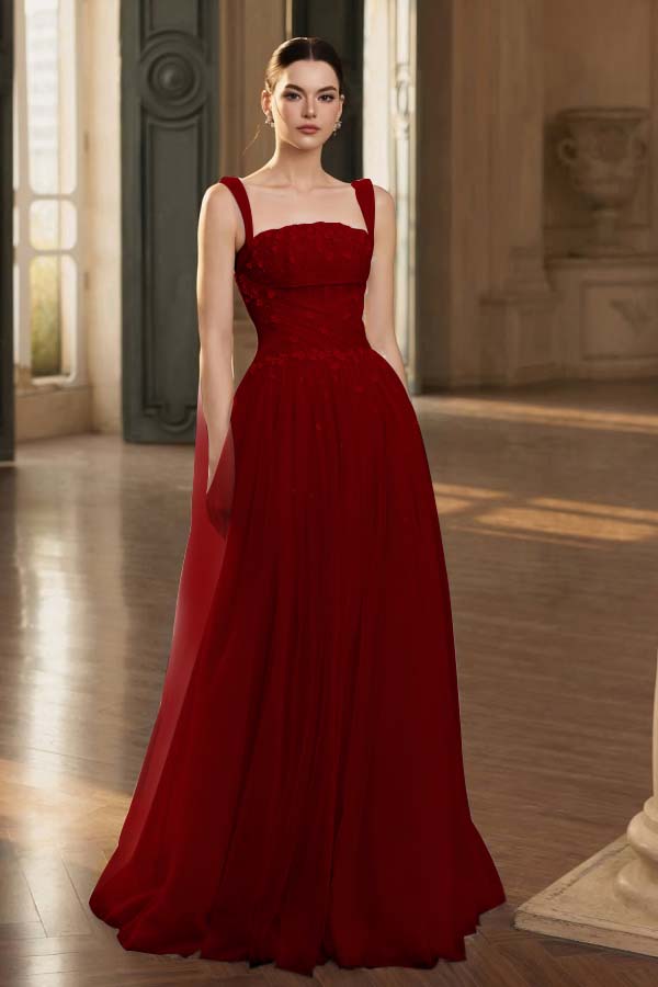 Stunning Tulle Straps Sleeveless Long Prom Dress With Beading