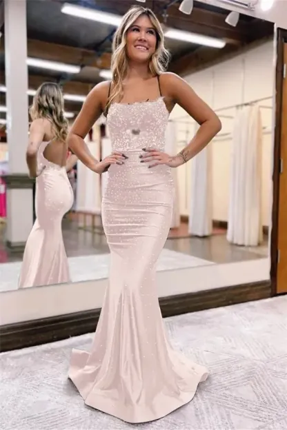 Bmbridal Emerald Green Prom Dress Spaghetti-Straps Mermaid Sleeveless