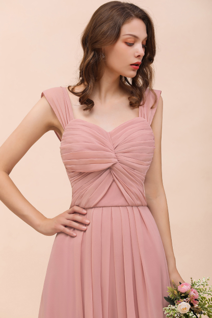 BMbridal Vintage Mauve Chiffon Straps Ruffle Affordable Bridesmaid Dress-BMbridal