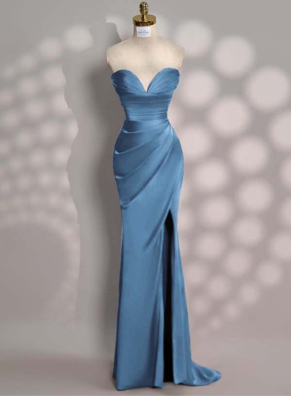 Strapless Sleeveless Mermaid Long Prom Dress With Front Split