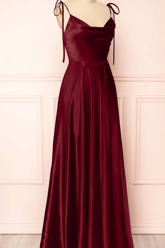 Simple Spaghetti Strap Sleeveless Prom Dress With Split Open Back