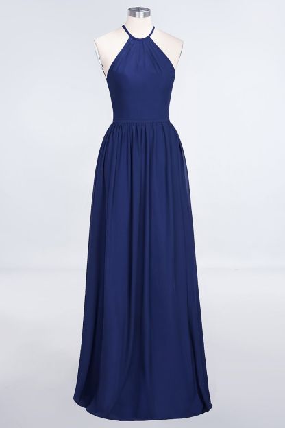 BMbridal Affordable Halter Sleeveless Long Burgundy Bridesmaid Dress with Ruffle-BMbridal