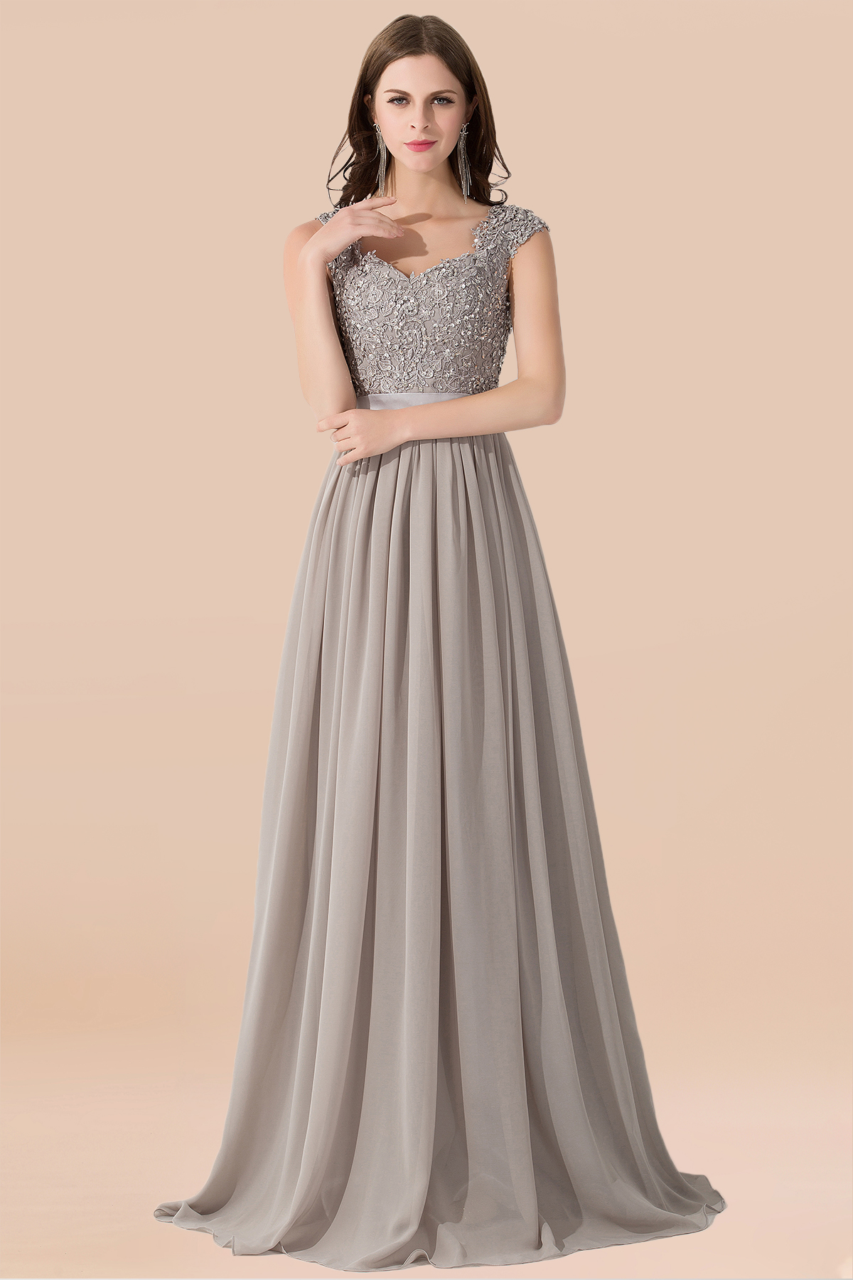 BMbridal Vintage Silver Sleeveless Long Bridesmaid Dress With Appliques-BMbridal