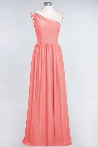 BMbridal Affordable Chiffon One-Shoulder Ruffle Bridesmaid Dress with Beadings-BMbridal
