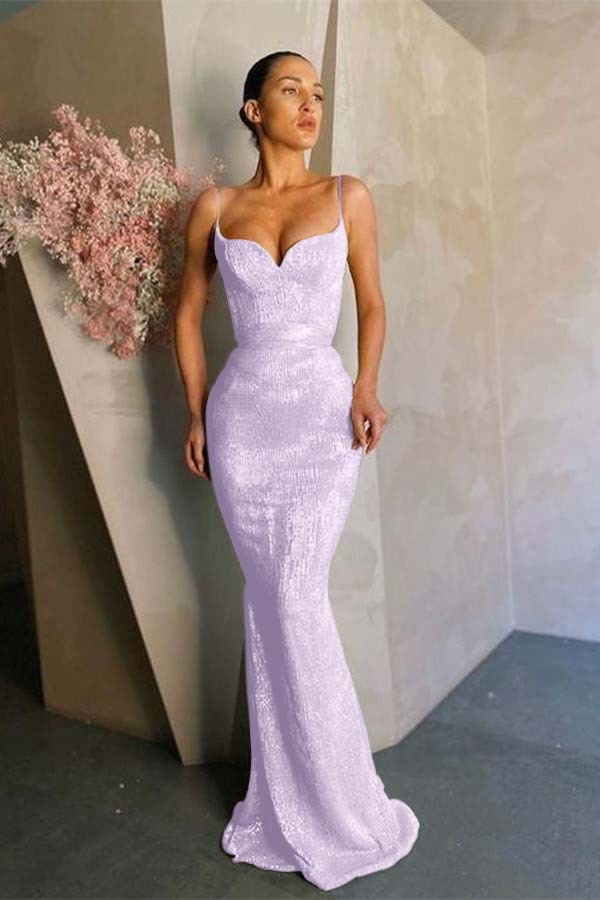 Stunning Mermaid Spaghetti Strap Sleeveless Prom Dress Long With Sequins