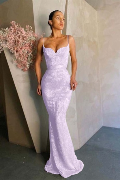 Stunning Mermaid Spaghetti Strap Sleeveless Prom Dress Long With Sequins