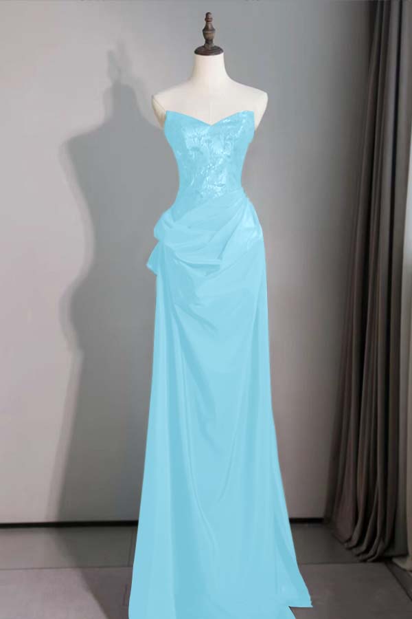 Spaghetti Strap Sleeveless Long Mermaid Prom Dress With Pleated