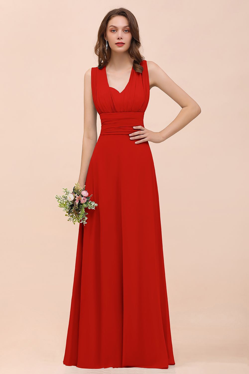 BMbridal New Arrival Dusty Blue Ruched Long Convertible Bridesmaid Dresses-BMbridal