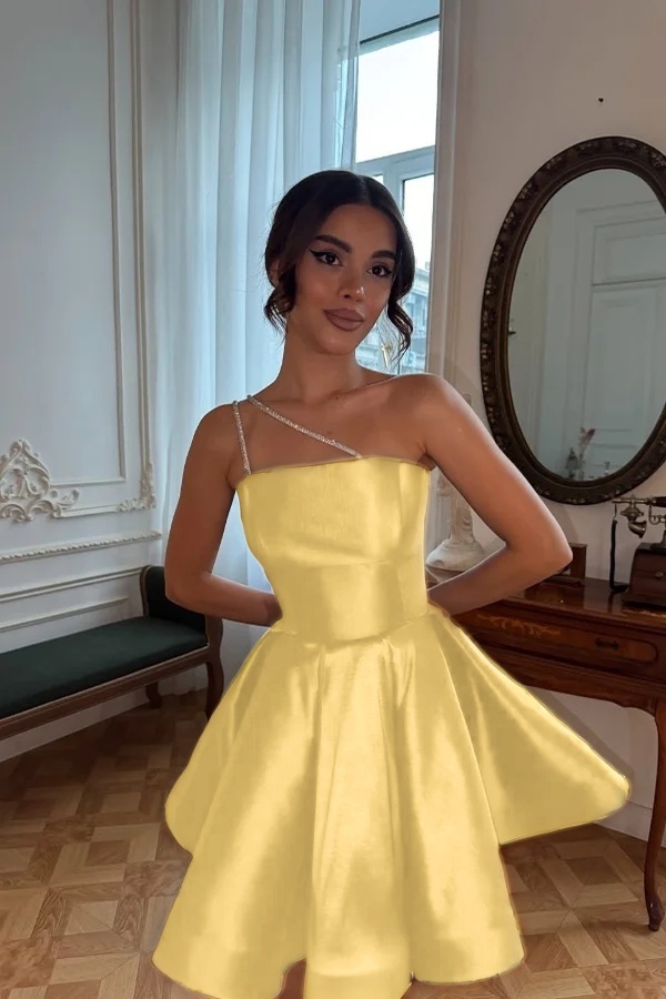 One Shoulder Sleeveless Short A Line Prom Dress With Pleated