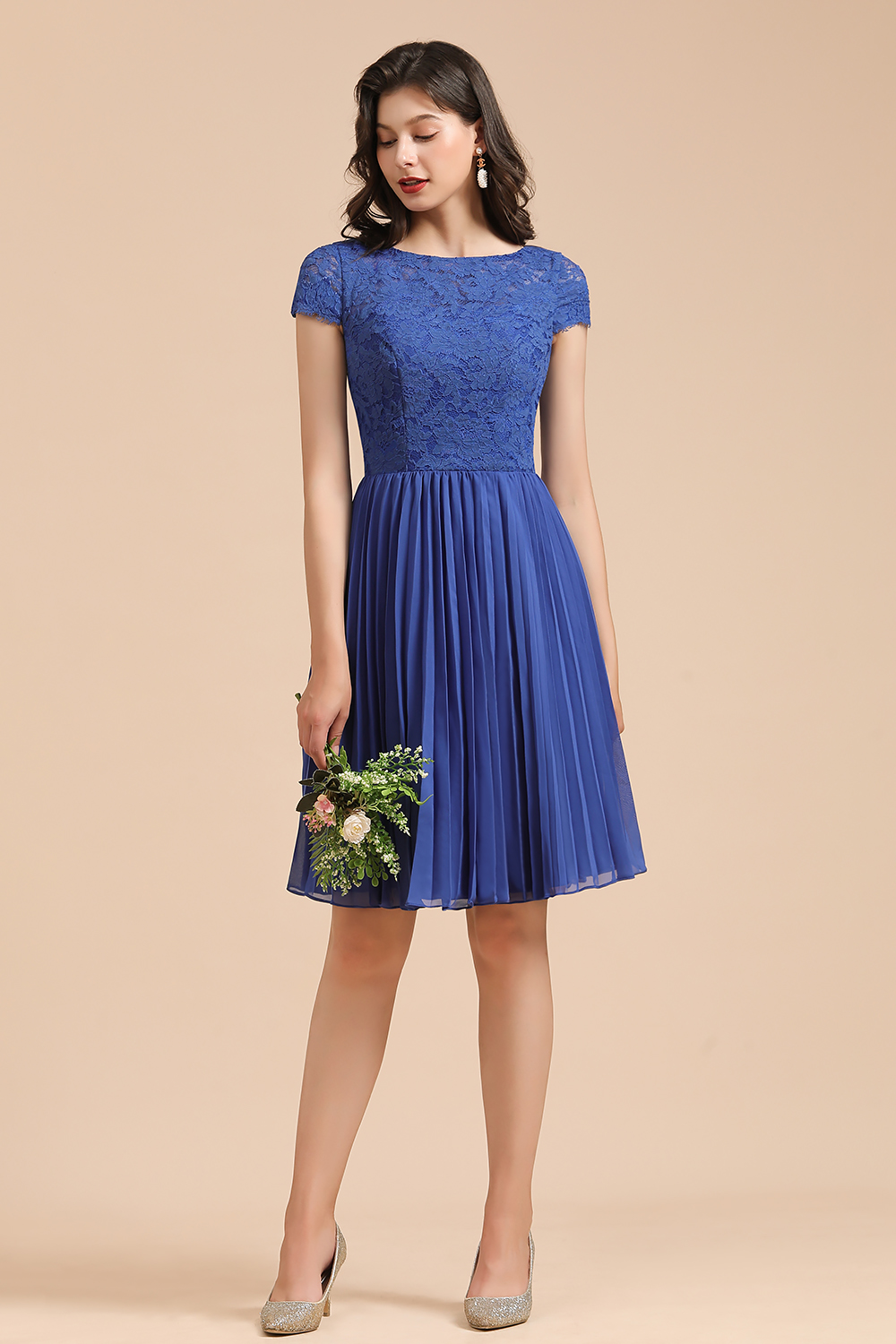 BMbridal Short Sleeve Royal Blue Lace Junior Bridesmaid Dress-BMbridal