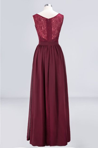 BMbridal Affordable Burgundy V-Neck Ruffle Bridesmaid Dresses with Lace-Back-BMbridal