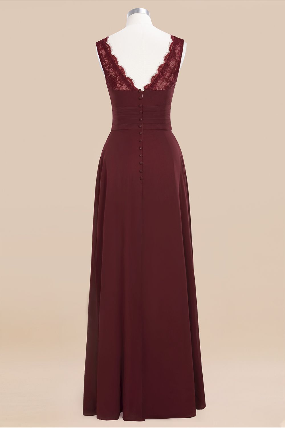 BMbridal Elegant Lace V-Neck Burgundy Chiffon Bridesmaid Dresses with Ruffle-BMbridal
