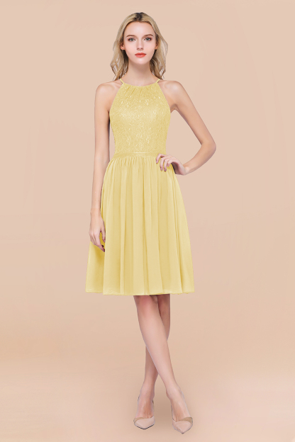 BMbridal Lovely Burgundy Lace Short Bridesmaid Dress With Spaghetti-Straps-BMbridal