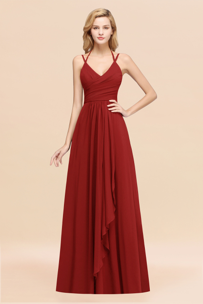 BMbridal Affordable Chiffon Burgundy Bridesmaid Dress With Spaghetti Straps-BMbridal